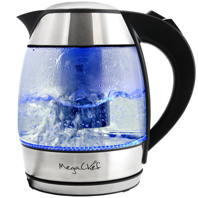 Bouilloire électrique en verre et en acier inoxydable méga chef 2 qt