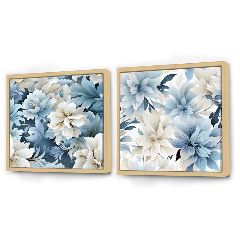 Vicknair - Ensemble de 2 collages carrés floraux, H 16 po x l 33 po, Cadre flottant brun