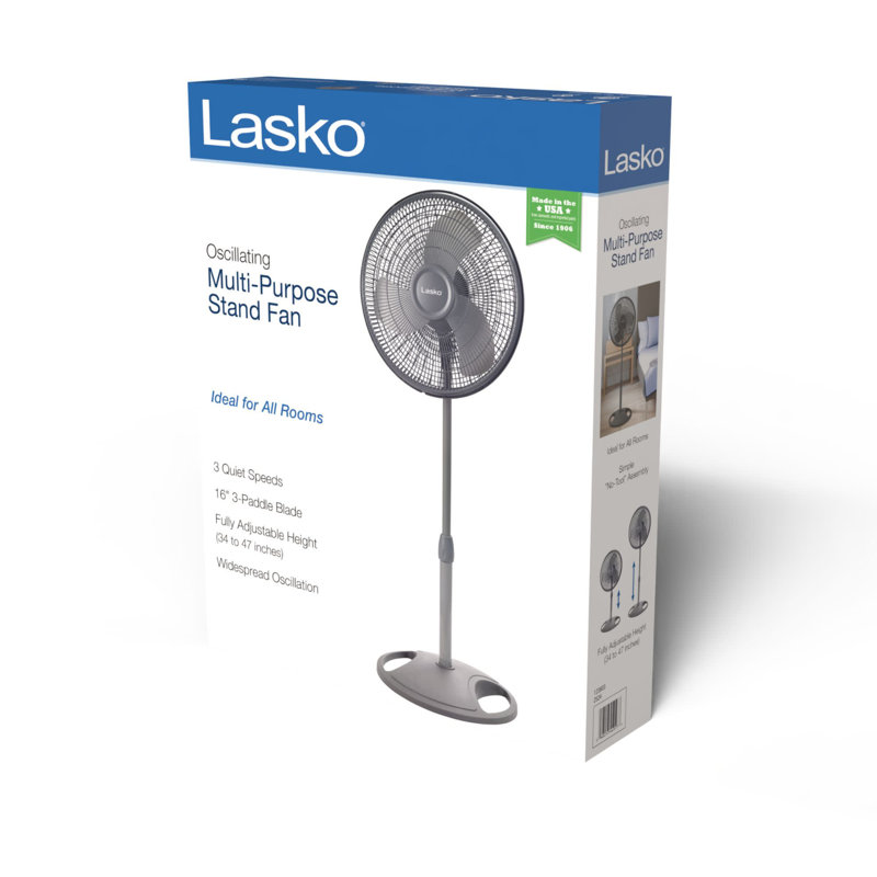 Lasko Adjustable Height 3-Speed Pedestal Fan with Oscillation, Gray