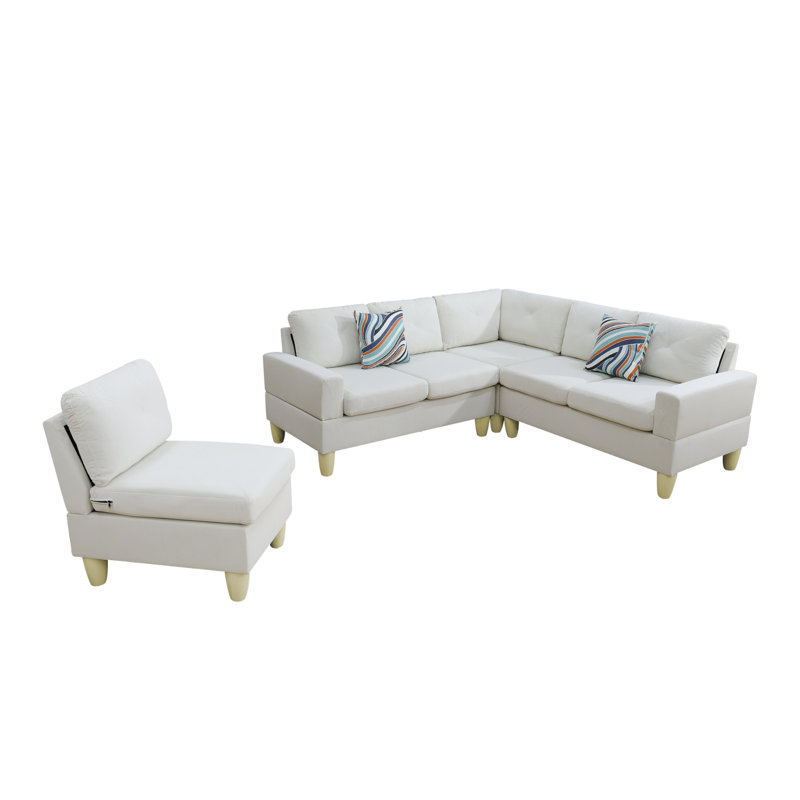 Canapé modulaire de coin en L beige 4 pièces Lazara, Mélange de polyester crème, Blanc