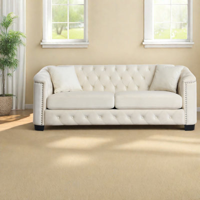 Luxueux canapé Chesterfield moderne à 3 places en velours avec dossiers capitonnés, accoudoirs cloutés et coussins amovibles pour espaces multiples
