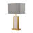 Tihana Nature Alabaster Stone Travertine Gold Metal Table Lamp Pale Gray Shade Mid-Century Modern