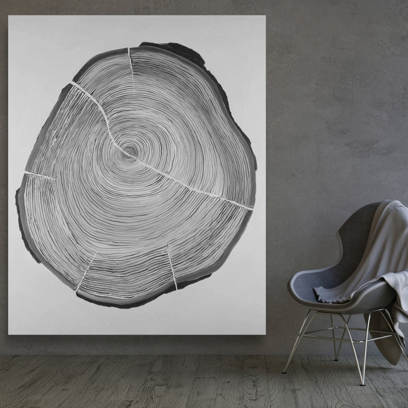 Bûche de bois en niveaux de gris - Toile d'arbre de salon pour la décoration intérieure