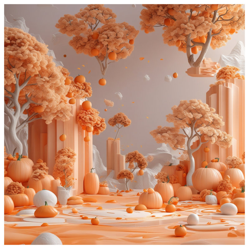 Toile tendue avec citrouilles et arbres flottants, 32 po x 32 po