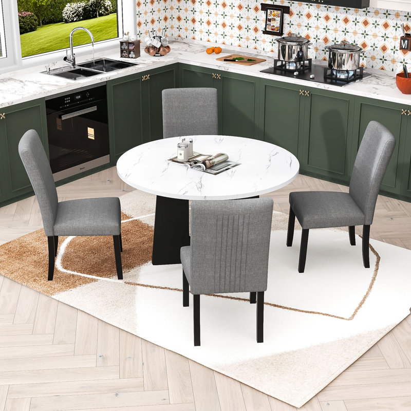 Ensemble de salle à manger rond 5 pièces, table moderne avec 4 chaises rembourrées pour la salle à manger et la cuisine