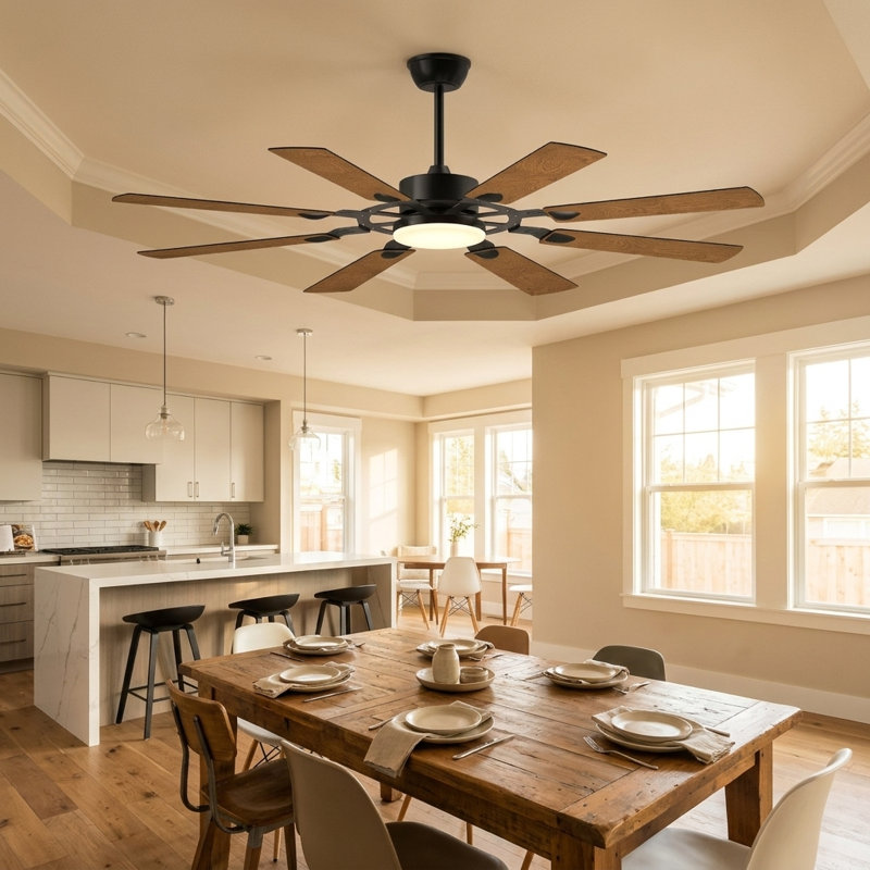 Ventilateur de plafond 62 po Modern Farmhouse avec lumière DEL et télécommande, noir, 62 pouces