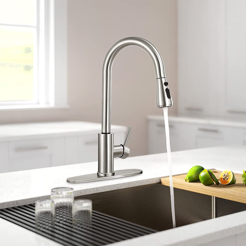 Brushed Nickel Stainless Steel Kitchen Faucet with Pull-Out Spray