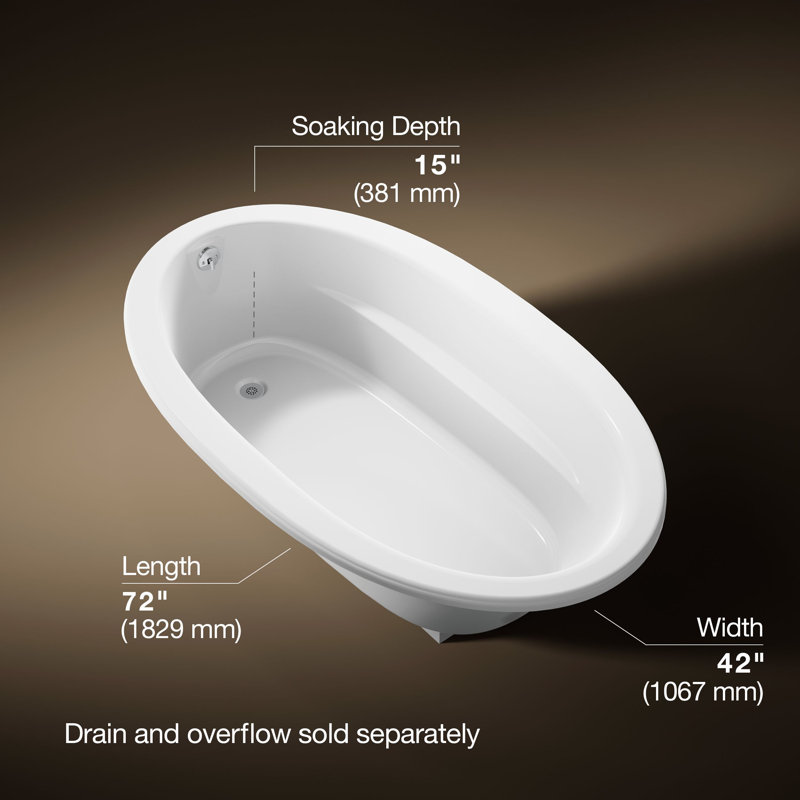 Sunward 72" x 42" Soaking Bathtub, White