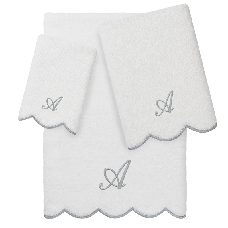 Ensemble de serviettes personnalisées 100% coton turque ADORNIA 3 pièces Linum Home Textiles, A, Blanc / Gris