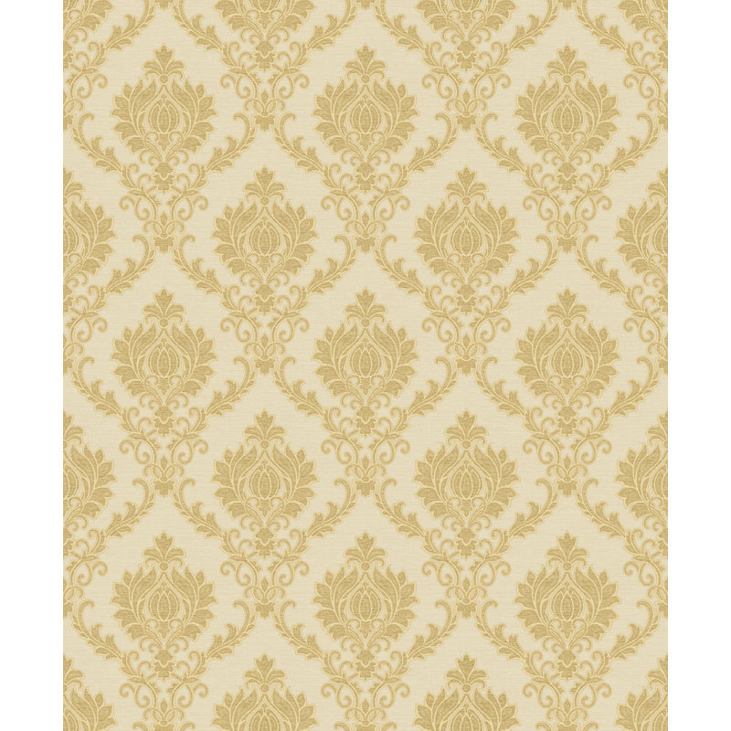Italian Damask Design Embossed Satin 10m x 53cm Wallpaper Roll, Gold