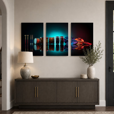 Ensemble de tambour sur toile tendue sur toile, ensemble de 3 reproductions de peinture à l'huile pour salon