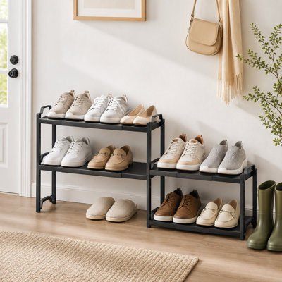 Narrow Expandable Shoe Rack Organizer 5.51" Width, Closet Entryway Storage Shelves Shoe Racks, Small Cupboard Floor Tabletop Shelves for Shoes, Expandable Adjustable Stackable, Load 30LBS