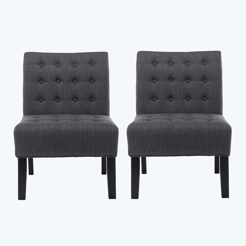 Emmalie 23'' Wide Tufted Slipper Chair Set, Charcoal Polyester Duplicate
