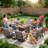 9-Person Aluminum Outdoor Patio Conversation Set With Fire Pit Table, Swivel Rocking Chairs, Wood-Look Armrests & 5.12" Thick Cushions-1194204477