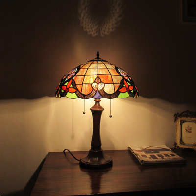 Lampe de table 2 lumières en bronze foncé de style Tiffany Danil
