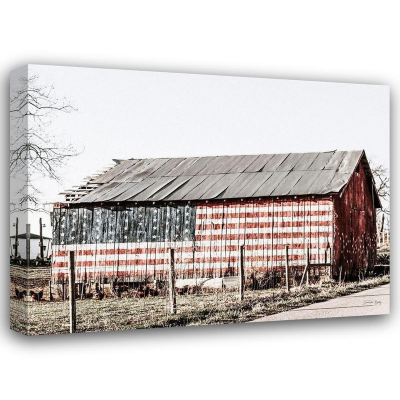 Gracie Oaks Rigsby, Jennifer Gallery Wrapped Canvas Art Titled: American Flag Barn RIG100, 36" H x 47" W