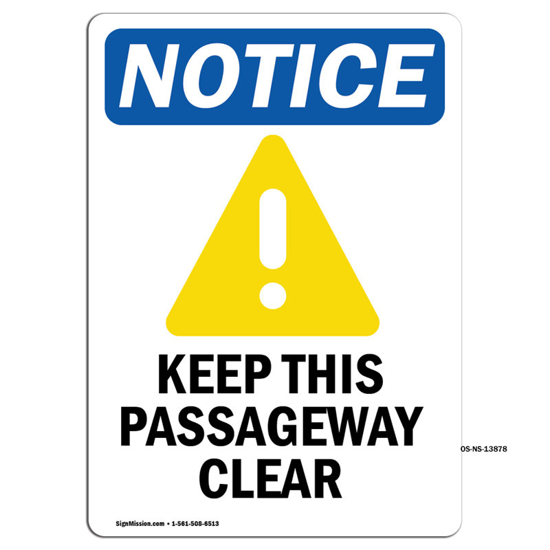 «Keep This Passageway», enseigne transparente avec symbole 7 po x 5 po