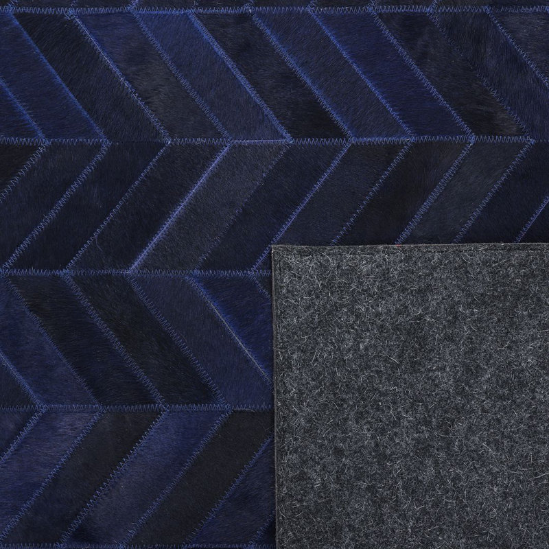Meir Leather Chevron Area Rug, Rectangle 9' x 12', Navy