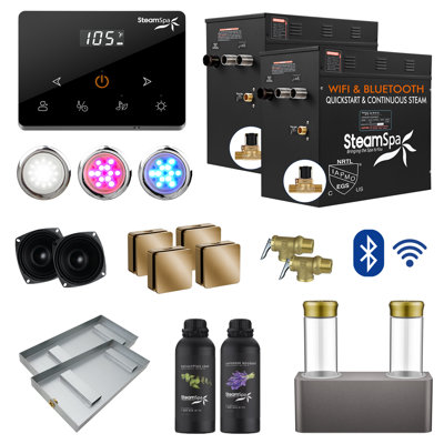 Black Series 21KW Steam Bath Generator With Wireless Remote, BLUETOOTH, WIFI, And Dual Aroma Pump In Gold