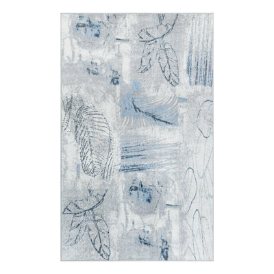 Tapis floral en polyester tissé à la machine en blanc / gris / bleu Lamm