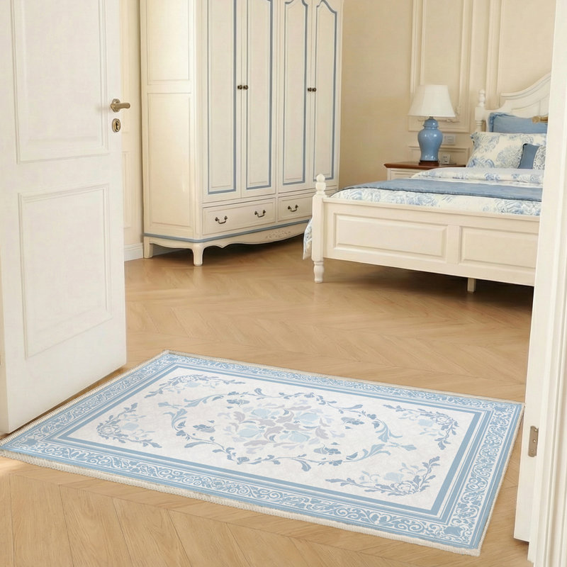 2' X 3' TPE Non-slip Bottom, Imitation Cashmere Floral Pattern Area Rug,Dusty BlueDusty Blue, Rectangle 2' x 3', Dusty Blue