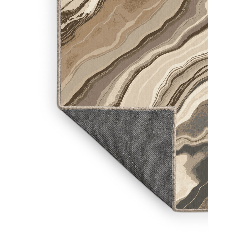 Tapis beige moelleux moelleux et luxueux Marble - beige, Rond 6 pi