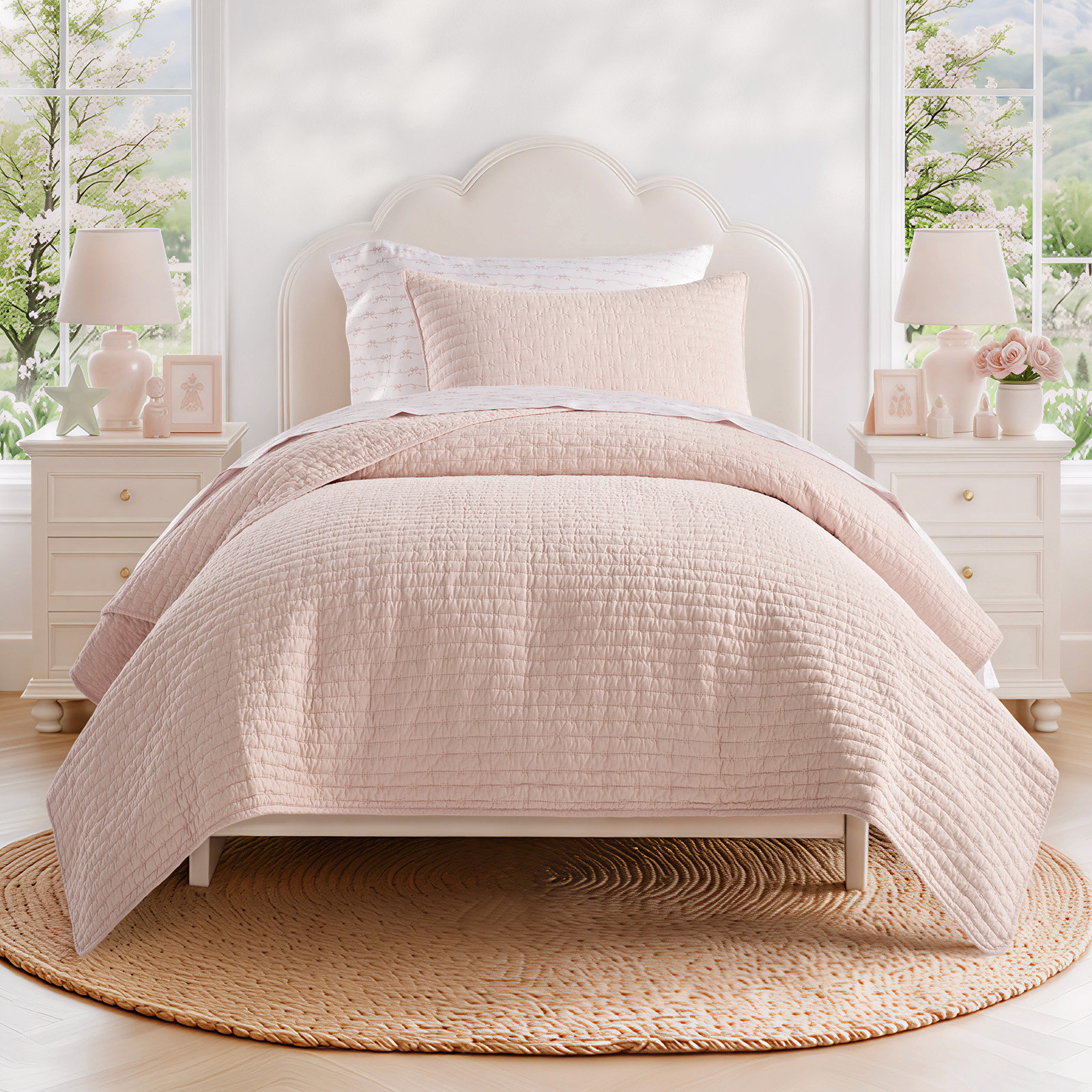 Cross Stitch Cotton Quilt set, Ballet Pink, Twin + 2 Shams