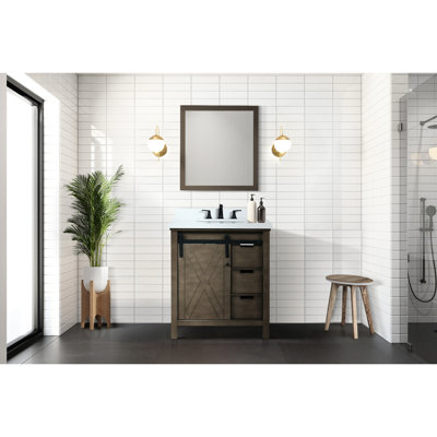 Meuble-lavabo brun rustique de 29,5 po de largeur avec miroir de 28 po, espace de rangement intérieur, tiroirs et tablette, baignoire à installation facile de 30 po de largeur, tiroirs, tablette d'armoire