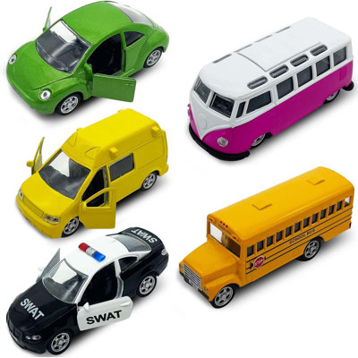 5 Pack Die-Cast Pull Back Vehicles,Mini Alloy Metal Models Car Toys,School Bus,Police Car With Openable Doors For Kids Boys Girls -  Mason & Marbles, CE5F10EA9AED4A328C042EBBDC4CF1F2