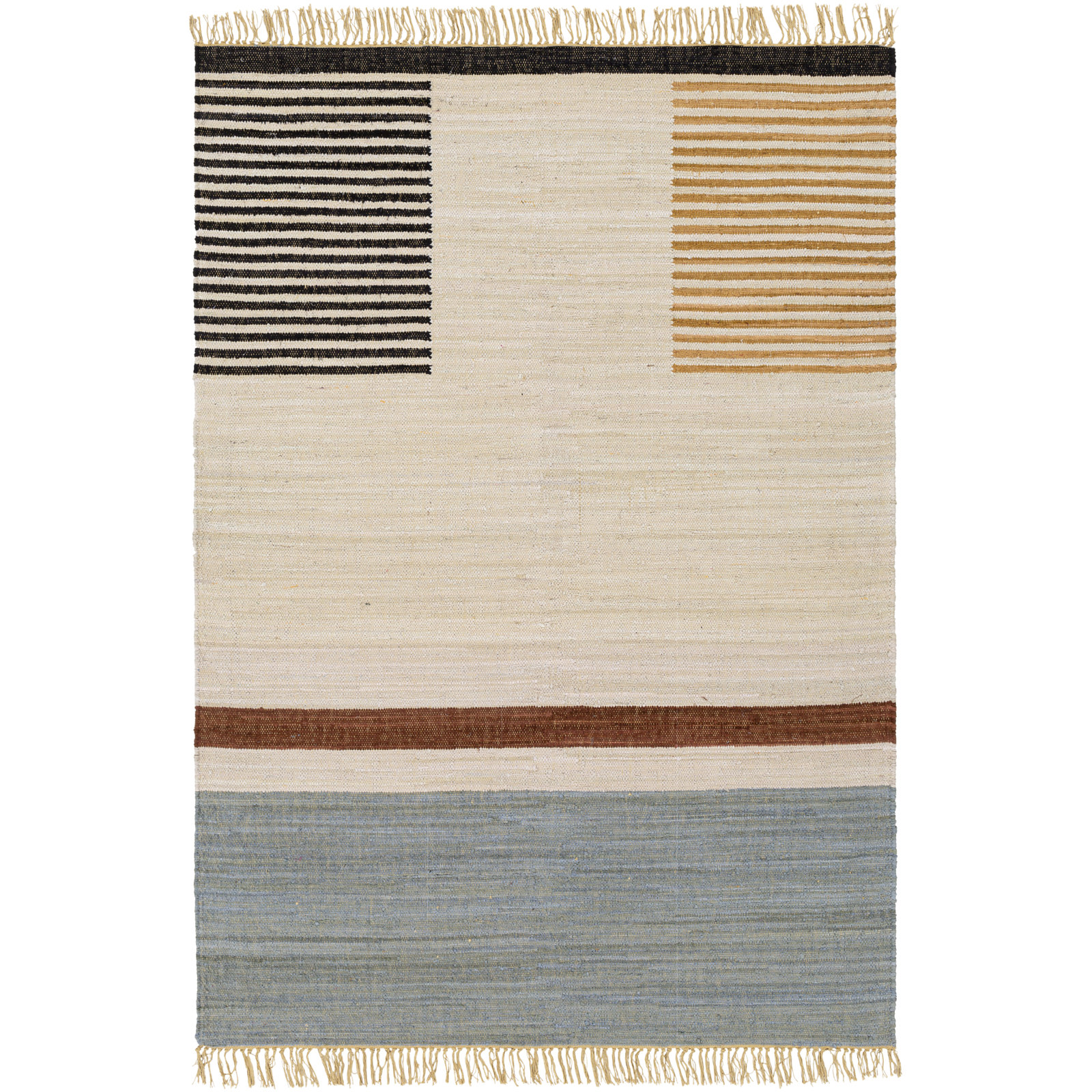 Avenue Cream Black Hand-Woven Cotton Rug, Rectangle 8'10" x 12'
