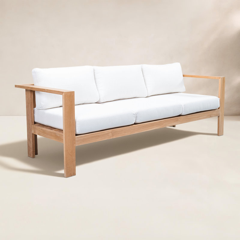Ando Teak Patio Sofa with Sunbrella Cushions, Canvas Natural Sunbrella® Canvas