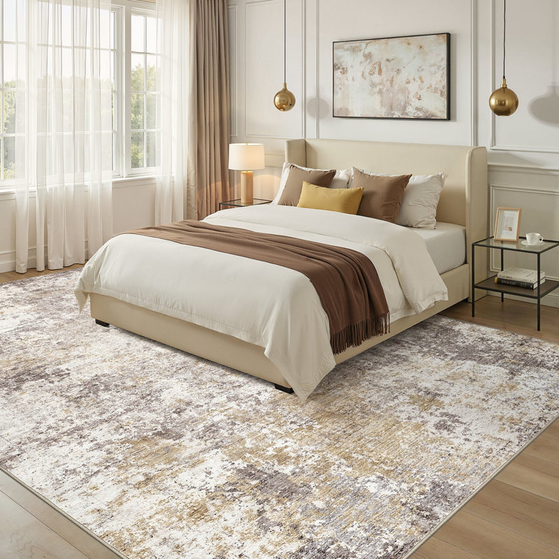 Abstract Modern Boho Area Rug Non-Shedding Low-Pile Carpet for Living Room, Bedroom, or Office, Rectangle 7' x 9'