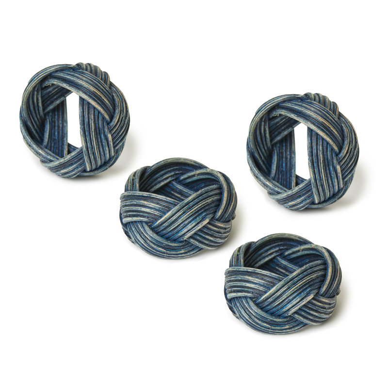 Braided Weave Napkin Rings - Blue - Set of 4, Blue