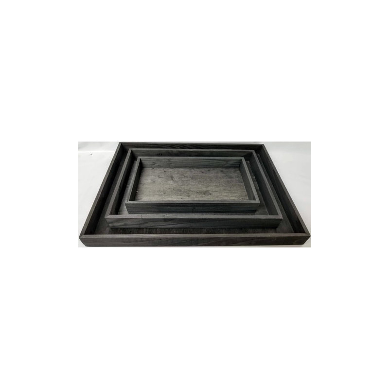 Ensemble de plateau de service en bois rectangulaire 3 pièces Elise, Noir
