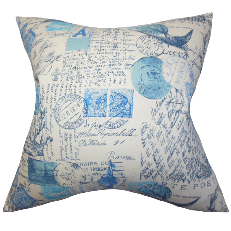  Coussin typographique en coton, Bleu