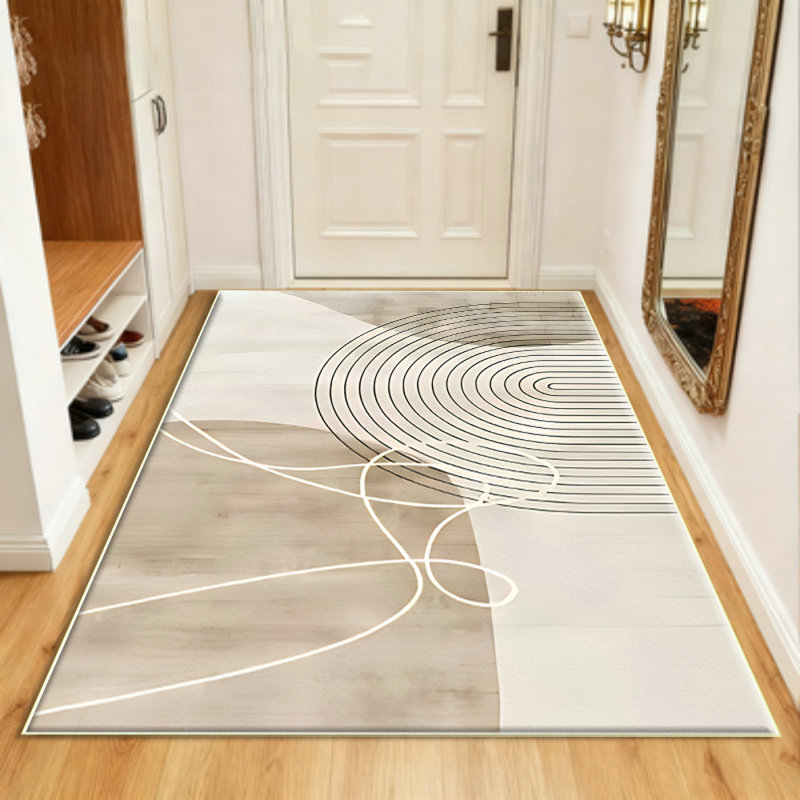 Large area carpet, modern geometric splicing floor decoration bedroom aesthetic carpet, rock wood series, living room, dining room, daycare, office, machine washable carpet, beige
