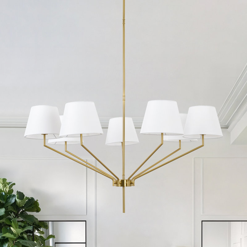 Lustre 7 lumières à abat-jour l 40 po en laiton pour salle à manger