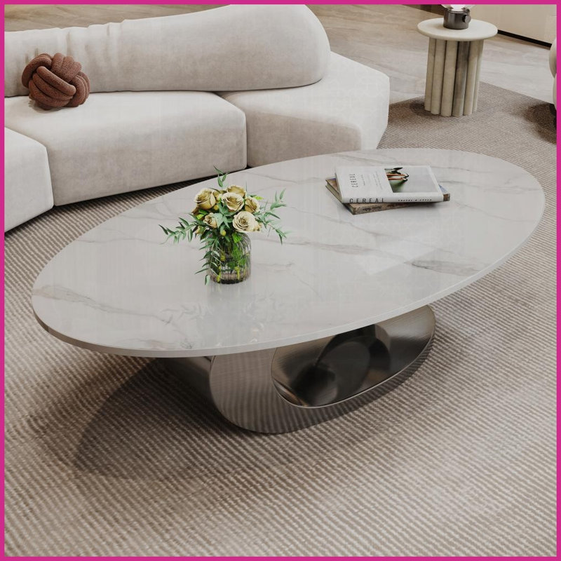 Table basse moderne en faux marbre avec base sculpturale en acier inoxydable - facile à nettoyer et amp; Stable pour le salon