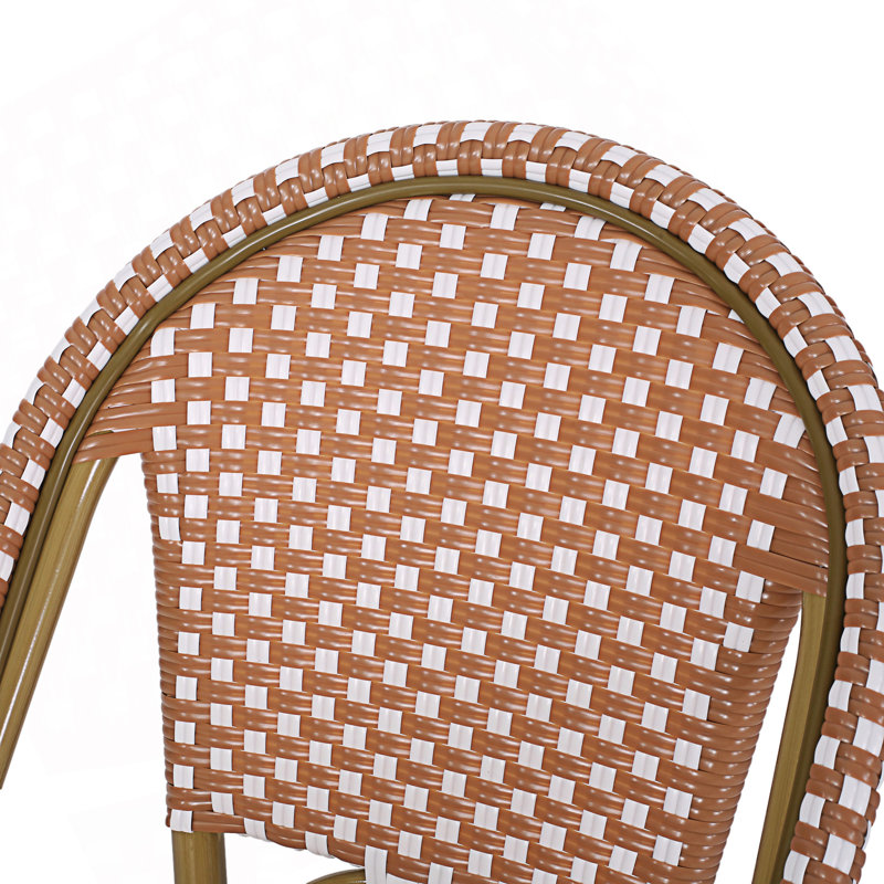 Set Of 2 Outdoor PE Rattan French Barstool, Rust Red
