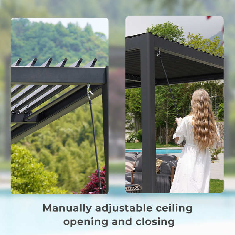 13 pi. L 10 pi. D Pergola en acier avec auvent
