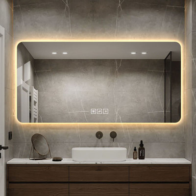 Miroir de salle de bain 48 po x 24 po à DEL, résistant à la corrosion, à intensité variable à trois couleurs, miroir rétroéclairé avec fonction désembuage Onetouch