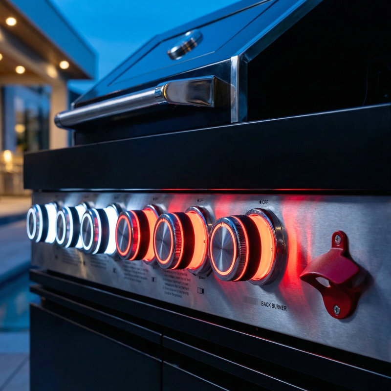 Îlot de barbecue 46 pouces 4 72000 avec hotte double, jauge de température et roulettes