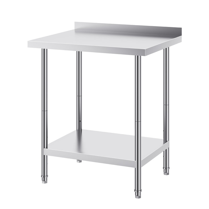 Stainless Steel Work Table with Back Baffle, Adjustable Shelf, 36" H x 30" W x 24" D