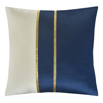 Violet Linen Bonanza Velvet Gold Ribbon Pattern, Polyester, Luxury Modern Super Soft Valvet Microfiber, Back Solid Color, Royal Blue , 18 Inch x 18 Inch, Square, Decorative Accent Throw Pillow