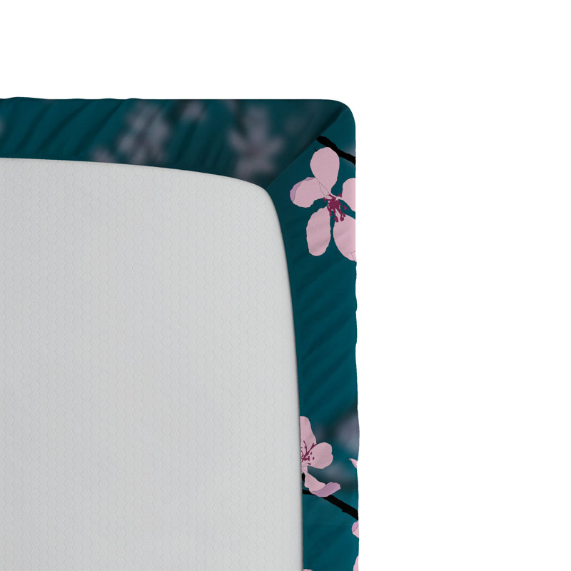 Ensemble de 2 draps-housses Ambesonne, Drap-housse simple TG, Bleu pétrole, rose pâle / floral