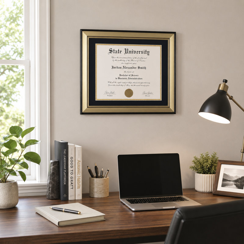 Cadre photo avec passe-partout, verre trempé, Gold-Black Mat