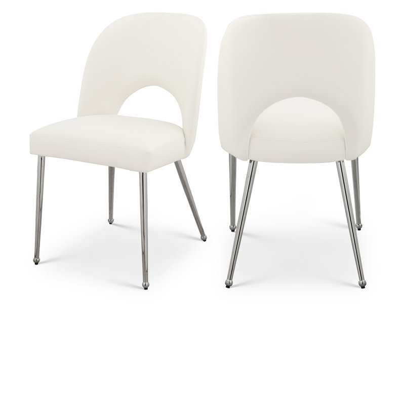 Tiyrene 19.5'' H Vegan Leather Upholstered Side Chair, Cream Vegan Leather