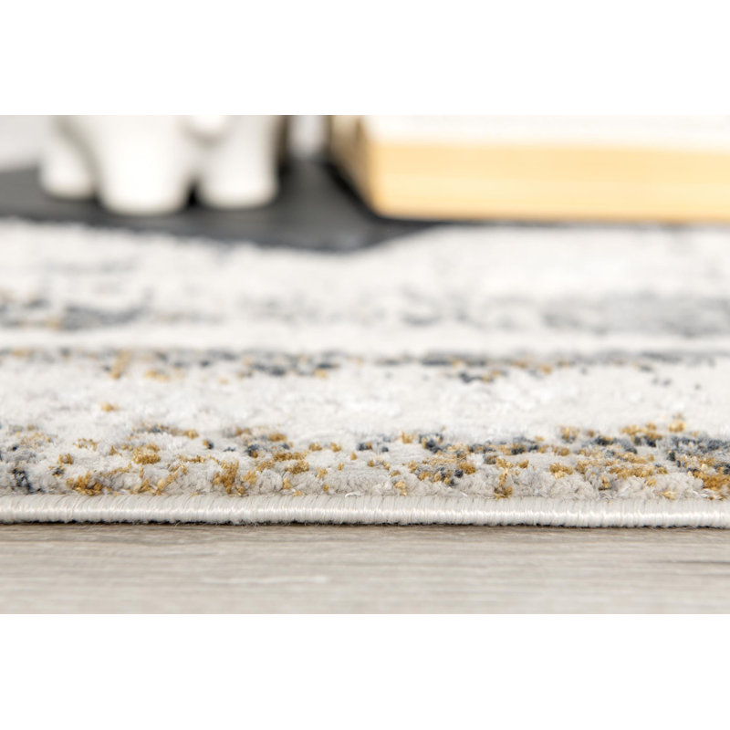 20' Grey and Ivory Abstract Distressed Runner Rug