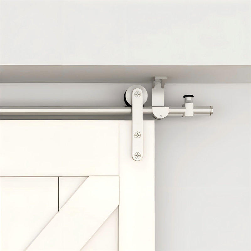 Ensemble de rail de quincaillerie de porte de grange coulissante en acier inoxydable brossé fixé au plafond (sans porte), 60"