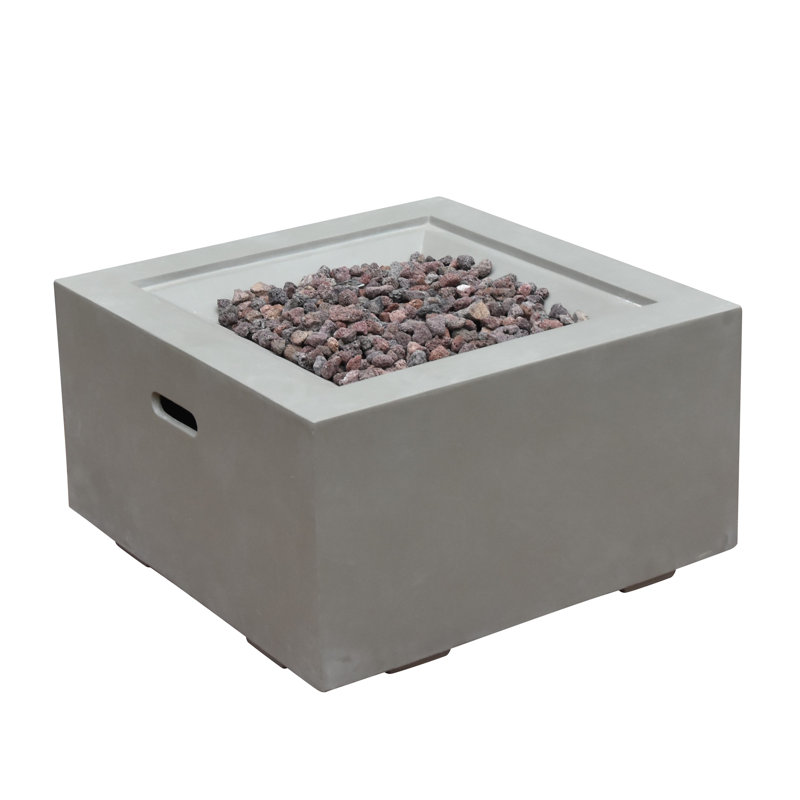 Nesibe 27" Outdoor Light Grey Concrete Fire Pit 40,000 BTU - Includes Lava Rocks and PVC Cover, Natural Gas